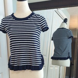 Adrianna Papell Blue and White Fitted Peplum Sweater